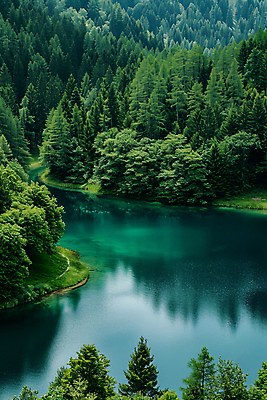 JPG 나무 편집이미지 호수 자연 풍경 사람없음 여름 반사 숲 디지털합성 편집실사 AI포토 AI콘텐츠 식물 계절 CG 생태계 파일형식