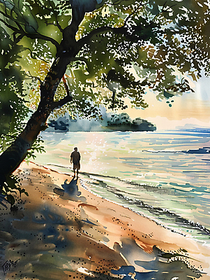 JPG 전신 구름 남자 실루엣 일러스트 하늘 수채화 그림자 한명 성인 해변 일몰 성인남자한명만 국내일러스트 AI일러스트 AI콘텐츠 자연요소 1 바다 촬영기법 사람 노을 남자한명만 성인남자만 파일형식