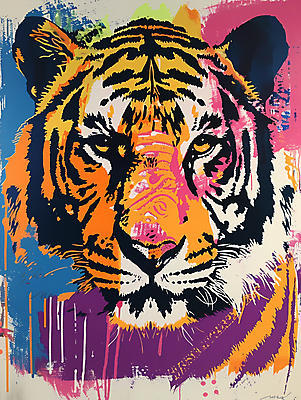 JPG 일러스트 사람없음 컬러풀 십이지신 호랑이 팝아트 국내일러스트 AI일러스트 AI콘텐츠 컬러 포유류 그림 파일형식