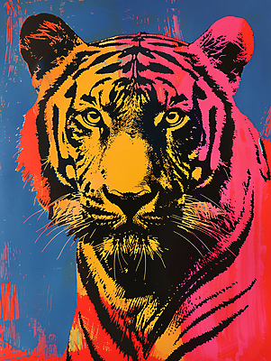 JPG 일러스트 사람없음 컬러풀 십이지신 호랑이 팝아트 국내일러스트 AI일러스트 AI콘텐츠 컬러 포유류 그림 파일형식