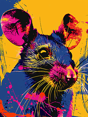 JPG 일러스트 사람없음 컬러풀 십이지신 쥐 팝아트 국내일러스트 AI일러스트 AI콘텐츠 컬러 설치류 그림 파일형식