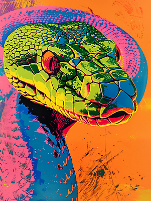 JPG 일러스트 사람없음 컬러풀 십이지신 뱀 팝아트 국내일러스트 AI일러스트 AI콘텐츠 컬러 파충류 그림 파일형식