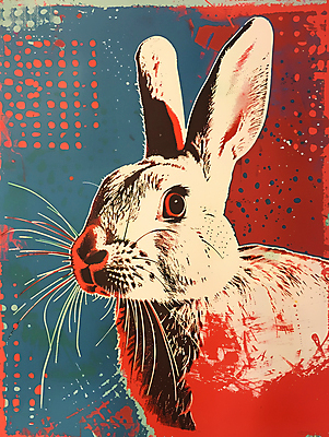 JPG 일러스트 사람없음 컬러풀 십이지신 토끼 팝아트 국내일러스트 AI일러스트 AI콘텐츠 컬러 포유류 반려동물 그림 파일형식