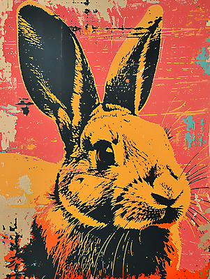 JPG 일러스트 사람없음 컬러풀 십이지신 토끼 팝아트 국내일러스트 AI일러스트 AI콘텐츠 컬러 포유류 반려동물 그림 파일형식