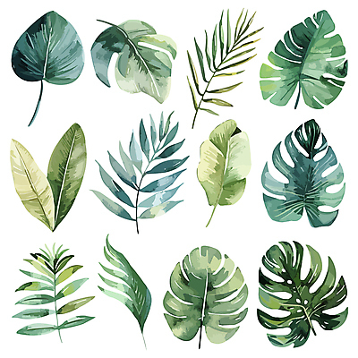 일러스트 나뭇잎 사람없음 세트 혼합 몬스테라 트로피컬아트 국내일러스트 AI파일 식물 잎 그림 파일형식 벡터
