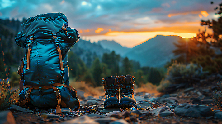 JPG 편집이미지 여행 신발 자연 산 풍경 취미 사람없음 노을 분위기 디지털합성 등산화 백패킹 편집실사 AI포토 AI콘텐츠 자연요소 컨셉 레포츠 CG 생태계 등산용품 파일형식