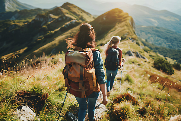JPG 편집이미지 여자 여행 자연 산 풍경 성인 취미 두명 분위기 디지털합성 등산스틱 성인여자만 백패킹 편집실사 AI인물포토 AI콘텐츠 컨셉 사람 레포츠 CG 생태계 등산용품 여자만 성인만 파일형식 AI포토