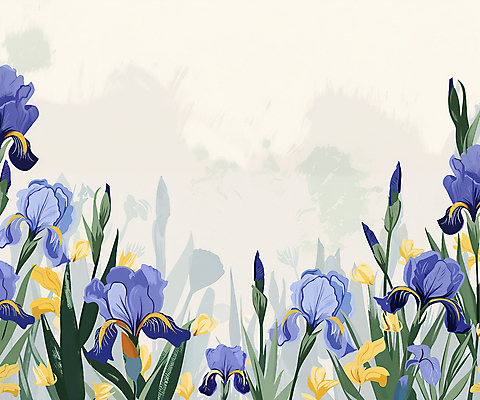 JPG 잎 일러스트 사람없음 우아함 아이리스 붓꽃 국내일러스트 AI일러스트 AI콘텐츠 식물 꽃 컨셉 파일형식