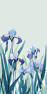 JPG 잎 일러스트 사람없음 우아함 아이리스 붓꽃 국내일러스트 AI일러스트 AI콘텐츠 식물 꽃 컨셉 파일형식