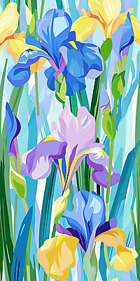 JPG 잎 일러스트 사람없음 우아함 아이리스 붓꽃 국내일러스트 AI일러스트 AI콘텐츠 식물 꽃 컨셉 파일형식