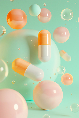 JPG 편집이미지 패턴 의학 사람없음 알약 3D 화려 입체 민트색 영양제 치료제 편집소스 편집3D AI컴퓨터그래픽 AI콘텐츠 컬러 컨셉 무늬 약 디지털합성 파일형식