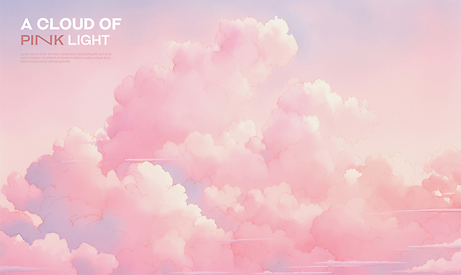 PSD 구름 분홍색 일러스트 하늘 수채화 풍경 사람없음 노을 몽환 국내일러스트 자연요소 컬러 컨셉 파일형식