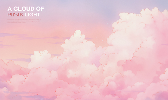PSD 구름 분홍색 일러스트 하늘 수채화 풍경 사람없음 노을 몽환 국내일러스트 자연요소 컬러 컨셉 파일형식