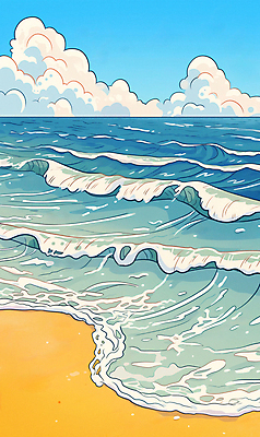 JPG 구름 파도 일러스트 하늘 휴가 풍경 해변 사람없음 여름 파란색 휴양지 국내일러스트 AI일러스트 AI콘텐츠 자연요소 계절 바다 컬러 장소 파일형식