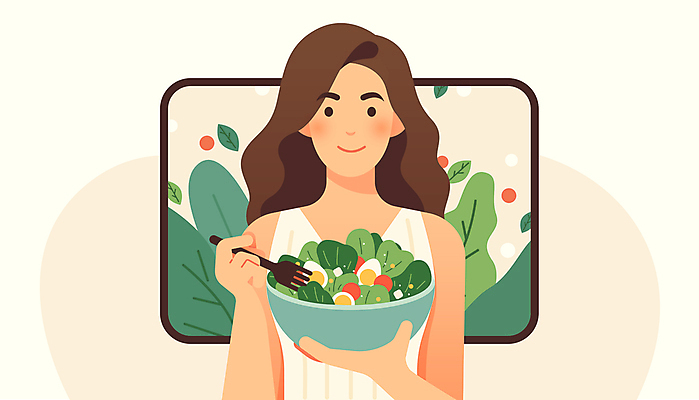 그릇 여자 포크 다이어트 일러스트 건강 한명 들기 성인 건강관리 샐러드 건강식 국내일러스트 AI파일 1 식기 음식 모션 관리 사람 파일형식 벡터