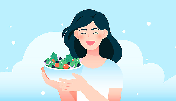 그릇 여자 다이어트 일러스트 건강 한명 들기 성인 파란색 건강관리 샐러드 건강식 국내일러스트 AI파일 1 식기 음식 컬러 모션 관리 사람 파일형식 벡터