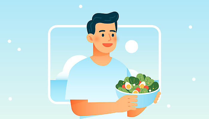 그릇 남자 다이어트 일러스트 건강 한명 들기 성인 건강관리 샐러드 건강식 국내일러스트 AI파일 1 식기 음식 모션 관리 사람 파일형식 벡터