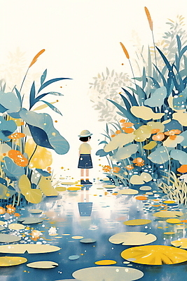 JPG 모자 여자 어린이 바다 일러스트 자연 아침 나뭇잎 새해 연꽃 여름방학 한명 소녀 해변 물 파란색 평화 일출 주황색 고요 연못 연하장 소녀한명만 국내일러스트 AI일러스트 AI콘텐츠 주간 자연요소 1 잡화 꽃 컬러 컨셉 잎 방학 카드_감사 사람 노을 생태계 여자한명만 소녀만 파일형식 여름_계절