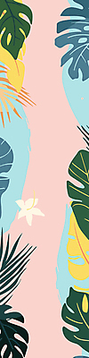 디자인 세로배너 분홍색 패턴 일러스트 자연 프레임 사람없음 세로 야자수잎 몬스테라 카피스페이스 국내일러스트 AI파일 식물 배너 컬러 잎 무늬 공백 생태계 파일형식 벡터