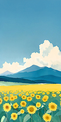 JPG 구름 백그라운드 꽃밭 일러스트 자연 하늘 해바라기 풍경 초원 사람없음 여름 분위기 국내일러스트 AI일러스트 AI콘텐츠 자연요소 계절 꽃 컨셉 생태계 파일형식