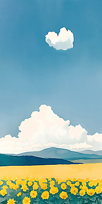 JPG 구름 백그라운드 꽃밭 일러스트 자연 하늘 해바라기 풍경 초원 사람없음 여름 분위기 국내일러스트 AI일러스트 AI콘텐츠 자연요소 계절 꽃 컨셉 생태계 파일형식