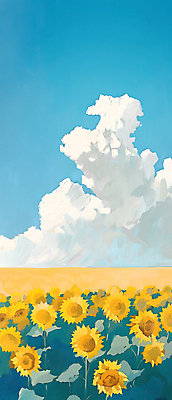 JPG 구름 백그라운드 꽃밭 일러스트 자연 하늘 해바라기 풍경 초원 사람없음 여름 분위기 국내일러스트 AI일러스트 AI콘텐츠 자연요소 계절 꽃 컨셉 생태계 파일형식