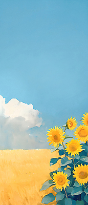 JPG 구름 백그라운드 꽃밭 일러스트 자연 하늘 해바라기 풍경 초원 사람없음 여름 분위기 국내일러스트 AI일러스트 AI콘텐츠 자연요소 계절 꽃 컨셉 생태계 파일형식