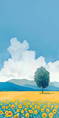 JPG 구름 백그라운드 꽃밭 일러스트 자연 하늘 해바라기 풍경 초원 사람없음 여름 분위기 국내일러스트 AI일러스트 AI콘텐츠 자연요소 계절 꽃 컨셉 생태계 파일형식