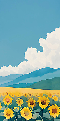 JPG 구름 백그라운드 꽃밭 일러스트 자연 하늘 해바라기 풍경 초원 사람없음 여름 분위기 국내일러스트 AI일러스트 AI콘텐츠 자연요소 계절 꽃 컨셉 생태계 파일형식