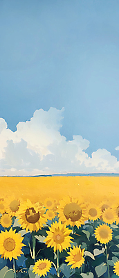 JPG 구름 백그라운드 꽃밭 일러스트 자연 하늘 해바라기 풍경 초원 사람없음 여름 분위기 국내일러스트 AI일러스트 AI콘텐츠 자연요소 계절 꽃 컨셉 생태계 파일형식