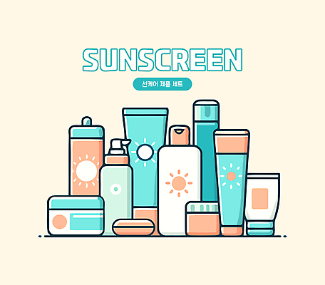 분홍색 일러스트 사람없음 여름 뷰티 노란색 화장품 보호 선크림 피부관리 청록색 로션 스킨케어 보습 국내일러스트 AI파일 계절 컬러 컨셉 파일형식 벡터