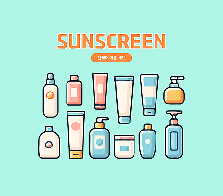 일러스트 사람없음 여름 뷰티 화장품 보호 선크림 피부관리 로션 스킨케어 민트색 보습 국내일러스트 AI파일 계절 컬러 컨셉 파일형식 벡터