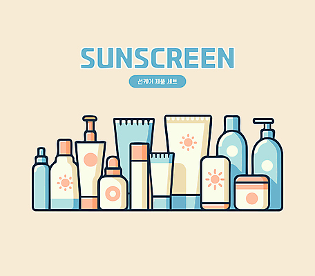 일러스트 사람없음 여름 뷰티 노란색 화장품 보호 선크림 피부관리 로션 스킨케어 보습 국내일러스트 AI파일 계절 컬러 컨셉 파일형식 벡터