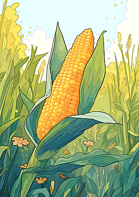 JPG 잎 일러스트 자연 옥수수 사람없음 초록색 여름 농작물 노란색 국내일러스트 AI일러스트 AI콘텐츠 식물 계절 컬러 농업 곡류 생태계 파일형식