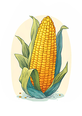 JPG 음식 잎 일러스트 옥수수 사람없음 초록색 여름 농작물 노란색 국내일러스트 AI일러스트 AI콘텐츠 식물 계절 컬러 농업 곡류 파일형식
