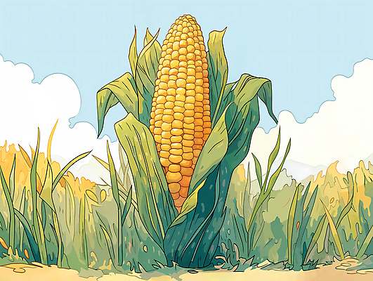 JPG 잎 일러스트 자연 하늘 옥수수 풍경 사람없음 초록색 여름 농작물 노란색 국내일러스트 AI일러스트 AI콘텐츠 식물 계절 컬러 농업 곡류 생태계 파일형식