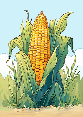 JPG 잎 일러스트 자연 옥수수 사람없음 초록색 여름 농작물 노란색 국내일러스트 AI일러스트 AI콘텐츠 식물 계절 컬러 농업 곡류 생태계 파일형식