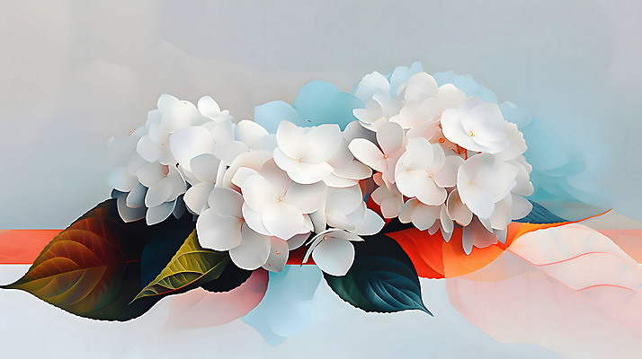 JPG 편집이미지 예술 잎 자연 사람없음 분위기 수국 편집실사 AI컴퓨터그래픽 AI콘텐츠 식물 꽃 컨셉 CG 생태계 파일형식