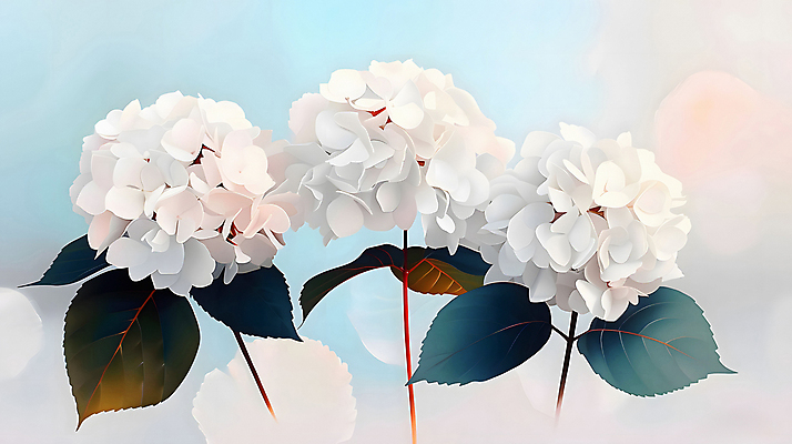 JPG 편집이미지 예술 잎 자연 사람없음 분위기 수국 편집실사 AI컴퓨터그래픽 AI콘텐츠 식물 꽃 컨셉 CG 생태계 파일형식