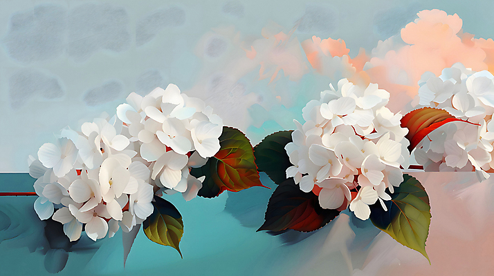 JPG 편집이미지 예술 잎 자연 사람없음 분위기 수국 편집실사 AI컴퓨터그래픽 AI콘텐츠 식물 꽃 컨셉 CG 생태계 파일형식