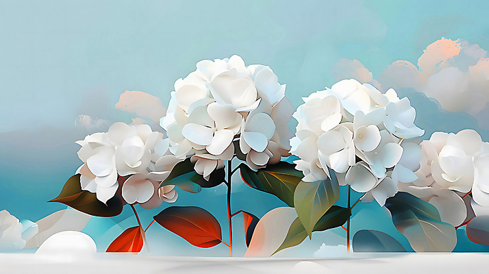 JPG 편집이미지 예술 잎 자연 사람없음 분위기 수국 편집실사 AI컴퓨터그래픽 AI콘텐츠 식물 꽃 컨셉 CG 생태계 파일형식