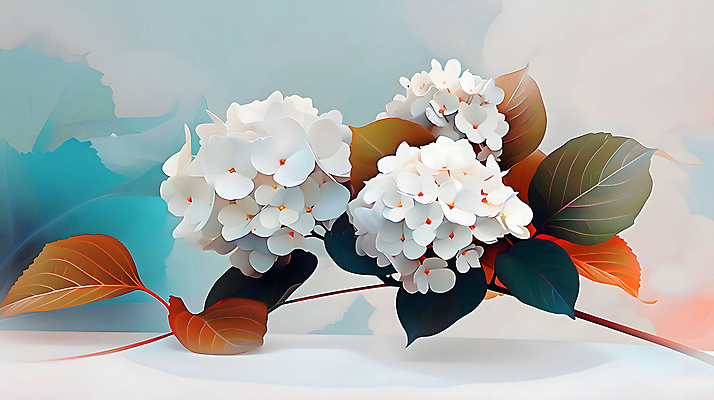 JPG 편집이미지 예술 잎 자연 사람없음 분위기 수국 편집실사 AI컴퓨터그래픽 AI콘텐츠 식물 꽃 컨셉 CG 생태계 파일형식