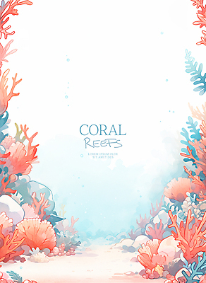 PSD 바다 일러스트 수채화 프레임 사람없음 여름 화려 산호 산호초 카피스페이스 코랄 국내일러스트 계절 컬러 컨셉 공백 수중식물 자포동물 파일형식
