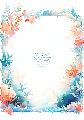 PSD 바다 일러스트 수채화 프레임 사람없음 여름 컬러풀 화려 산호 산호초 카피스페이스 국내일러스트 계절 컬러 컨셉 공백 수중식물 자포동물 파일형식