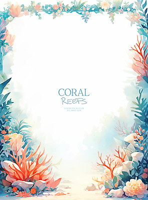 PSD 바다 일러스트 수채화 프레임 사람없음 여름 컬러풀 화려 산호 산호초 카피스페이스 국내일러스트 계절 컬러 컨셉 공백 수중식물 자포동물 파일형식