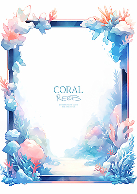 PSD 바다 일러스트 수채화 프레임 사람없음 여름 파란색 화려 산호 산호초 카피스페이스 국내일러스트 계절 컬러 컨셉 공백 수중식물 자포동물 파일형식