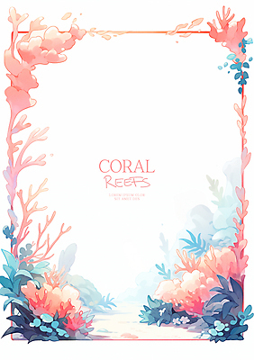 PSD 바다 일러스트 수채화 프레임 사람없음 여름 화려 산호 산호초 카피스페이스 코랄 국내일러스트 계절 컬러 컨셉 공백 수중식물 자포동물 파일형식