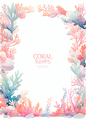 PSD 바다 일러스트 수채화 프레임 사람없음 여름 화려 산호 산호초 카피스페이스 코랄 국내일러스트 계절 컬러 컨셉 공백 수중식물 자포동물 파일형식