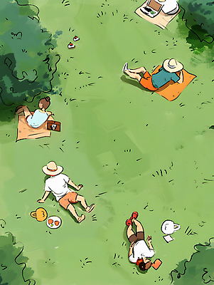 JPG 모자 여자 남자 가방 일러스트 휴식 잔디 초원 여러명 성인 초록색 여름 눕기 소풍 평화 돗자리 성인만 국내일러스트 AI일러스트 AI콘텐츠 식물 잡화 계절 컬러 다수 컨셉 모션 사람 야외활동 파일형식