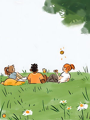 JPG 여자 남자 일러스트 휴식 잔디 초원 성인 세명 초록색 여름 눕기 소풍 평화 들꽃 성인만 국내일러스트 AI일러스트 AI콘텐츠 식물 계절 꽃 컬러 컨셉 모션 사람 야외활동 파일형식